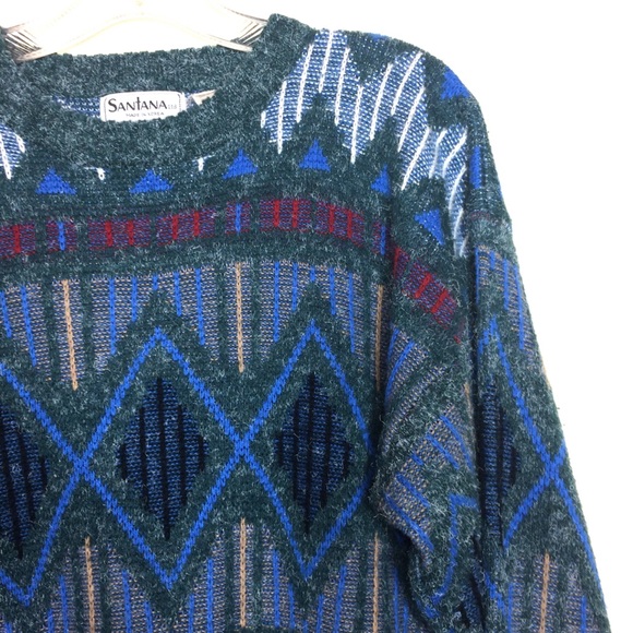 Vintage sweater Grandpa crew pullover jumper Aztec oversized sweatshirt striped - Picture 1 of 8